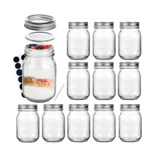 hot sell 480ml 16oz Clear Wide Mouth glass mason jar for food storage canning with metal screw lid